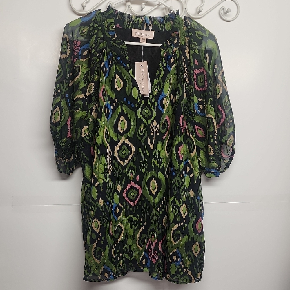 Philosophy Vibrant Multicolor Short-sleeved NWT Beautiful Sz 1X Blouse